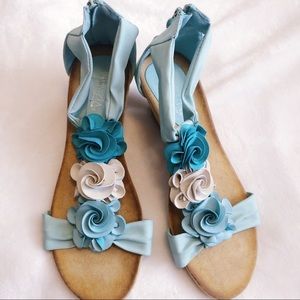 Patrizia blue and teal low heal shoes